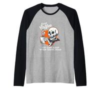 You Can Sleep When You're Dead Retro Skeleton Drink Coffee Raglan Baseball Tee