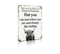 You Can’t Go Back and Change the Beginning Metal Sign - Inspirational Rustic Highland Cow Aluminum Wall Decor for Office Study Bedroom Living Room Classroom Home Gym Entryway, 8x12 Inches (26050)