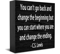 You Can'T Go Back And Change The Beginning But You Can Start Where You Are And Change The Ending New Home Decor Rustic Gift Ideas Wood Sign Desk Shelf Farmhouse Room Decorations 5 × 5 Inch