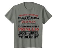 You Can't Scare Me I Have A Crazy Grandpa T-Shirt, Youth, Olive Heather, 3T