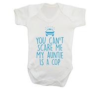 You Can't Scare me My Auntie is a cop Baby Vest Bodysuit Babygrow Blue