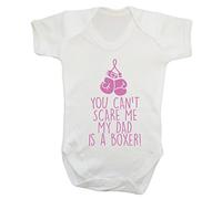 You Can't Scare me My dad is a Boxer Baby Vest Bodysuit Babygrow Pink
