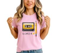 You Complete Me Cassette Tape Pencil Womens Graphic T-Shirt Retro Music Tee L (16-18) Light Pink