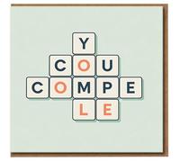 You Complete Me Word Tiles Card - Cute Minimal Love/Anniversary Greeting Card, Crossword Style Typography, Romantic for Couple, Blank Inside