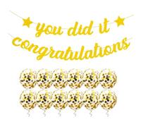 You Did It & Congratulations Banner Set 12pcs 12'' Gold Confetti Balloons | Gold Glitter Letter Party Decor for Office Work Party Graduation Wedding New Job & Celebration Photo-Booth Backdrop Supplies