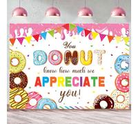 You Donut Know How Much We Appreciate You Backdrop 8x6FT Doughnut Thank You Background Thanks for All You Do Backdrop for Staff Employee Teachers Doctor Party Decorations Banner Photo Props