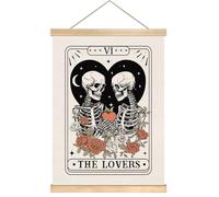 You found a duck Gothic Tarot Card Wall Hanging, The Lovers Skeleton Art Print, 'VI' Card Design with Roses, Canvas and Wood Frame (Black-Lovers)
