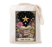 YOU FOUND ME Gothic Canvas Tote Bag, Mystical Skeleton Tarot Retro Reusable Shoulder Tote Bag Gifts for Women Birthday Christmas (THE STAR)