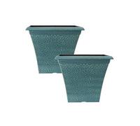 Yougarden Pair Of April Indigo Green Square Planters 14.5'' Containers For Flowers