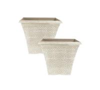 YouGarden April Powdered Beige Plastic Square Planter 36cm 2 Pack - Cream - Wilko