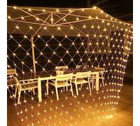 YOU GLOW GIRL Solar Outdoor Net Light,1.5m x 1.5m 100 LEDs Mesh Fairy Lights with 8 Modes,Auto On/Off Net Lights for Bushes Shrubs Lawn Decoration (Warm White)