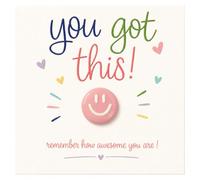 You Got This Encouragement Card with Envelope, Good Luck Greeting with Raised Pink Smiley Face, Positive Message for Friend, Colleague or Student Facing Exams, a New Job or Fresh Start