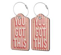 You Got This Soft Pink Text On Stripe Luggage Tag for Suitcase 2 Pack Leather Luggage Tag with Privacy Flap Name Id Label and Metal Loop for Women Men Travel
