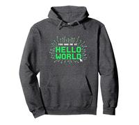 You Had Me At Hello World - Retro Coder Tech Pullover Hoodie, Adult Unisex, Dark Heather Grey, S