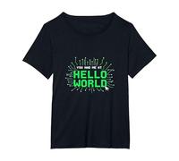 You Had Me at Hello World - Retro Coder Tech T-Shirt, Women's Plus, Black, 4X