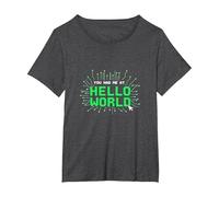 You Had Me at Hello World - Retro Coder Tech T-Shirt, Women's Plus, Dark Heather Grey, 5X