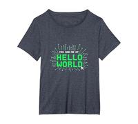 You Had Me at Hello World - Retro Coder Tech T-Shirt, Women's Plus, Heather Blue, 2X