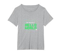 You Had Me at Hello World - Retro Coder Tech T-Shirt, Women's Plus, Heather Grey, 3X