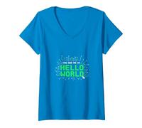 You Had Me at Hello World - Retro Coder Tech V-Neck T-Shirt, Women, Sapphire, XXL