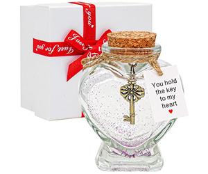 You Hold the Key to My Heart - Decorative Bottle Gift for Girlfriend or Boyfriend Valentine's Day Christmas Anniversary Jar Gift for Woman or Husband (Heart Shaped Glass Bottle)