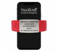 You ID Me Medical ID Bracelet, with Stretch Strap, Emergency Medical Alert Band. Custom Personalised Engraved with Name, Condition Phone Alert System (Red)