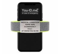 You ID Me Medical ID Bracelet, with Stretch Strap, Emergency Medical Alert Band. Custom Personalised Engraved with Name, Condition Phone Alert System (Charcoal/Yellow)