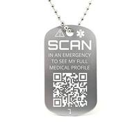 You ID Me Medical Necklace Tag with QR Code, Engraved Medical Alert Tag, Works Emergency ID and Phone Alert Service (Grey)