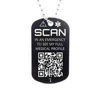 You ID Me Medical Necklace Tag with QR Code, Engraved Medical Alert Tag, Works Emergency ID and Phone Alert Service (Black)