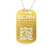 You ID Me Medical Necklace Tag with QR Code, Engraved Medical Alert Tag, Works Emergency ID and Phone Alert Service (Gold)
