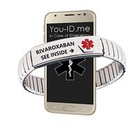 You ID Me Rivaroxaban Bracelet, Mens Womens. Medical Alert Bracelet, Engraved Rivaroxaban, Store Contact Information, Unisex Design, Expanding Links (Small - 17cm)
