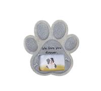 You Left Paw Prints On Our Hearts' Paw Print Pet Memorial Stonee, Grave Marker with Customizable Photo Frame Slot, dog paw print Personalized Dog Memorial Headstone，15.5x14.5x2cm