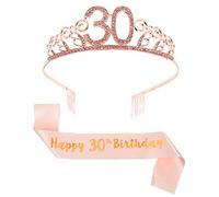 You&Lemon Rose Gold 30th Birthday Sash and Tiara Rhinestone Crown Headband for 30th Birthday Gift and Party Accessories