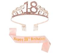 You&Lemon Rose Gold Happy 18th Birthday Sash and Tiara Rhinestone Crown Headband for Gift Party Accessories Decoration Girls Women