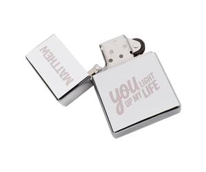 You Light up my Life Design Personalised with Name Classic Petrol Lighter, Chrome Finish, Presented in a Box