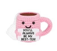You’ll Always Be My Best-Tea Emotional-Support Gifts, Positive Crochet Cup with Positive Affirmation Card, Cute Handmade Crochet Desk Decor Luck Gifts for Friends Women Birthday Graduation (Pink)