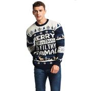 YOU LOOK UGLY TODAY Unisex Men's Ugly Christmas Jumper Funny Fair Isle Xmas Sweater Top with Rude Slogan - Home Alone Holiday Hijinks Blue-18020 3XL