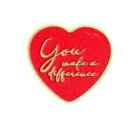 You Make A Difference Heart Enamel Pin Badge 2cm x 2cm, Red Glitter Heart Lapel Pin With Gold Script, Inspirational Appreciation Brooch For Teachers Nurses Volunteers And Everyday Kindness Gifts