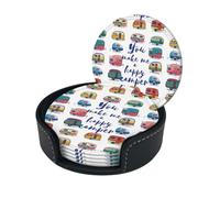 You Make Me Happy Camper Trailer Coasters Set Of 6 For Drinks With Holder, Classy And Simple Coasters For Coffee Table, Great Housewarming Gifts