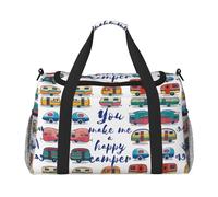 You Make Me Happy Camper Trailer Large Travel Duffle Bag with Shoulder Strap,Water-Resistant Twill Weekender Bag for Men Women,Spacious Carryall Gym Bag