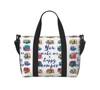 You Make Me Happy Camper Trailer Large Weekender Bag for Travel, Water-Resistant Duffle Bag, Print Adjustable Shoulder Strap,3-5 Day Overnight Bag for Men Women