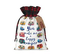 You Make Me Happy Camper Trailer Patterned decorative gift bag, drawstring candy bag, reusable, suitable for storing gifts or everyday items.