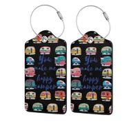 You Make Me Happy Camper Trailer Printing Luggage Tags for Suitcases Pu Leather Luggage Tags Privacy Flip Cover, Stainless Steel Loop & Waterproof Address Card (1pack/2pack/4pack)