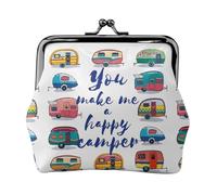 You Make Me Happy Camper Trailer Women's Leather Kiss-Lock Coin Purse,Double-Sided Full Print Pattern,Ultra-Fine Fiber Leather,Small Clutch Wallet for Cash,Cards,Coins