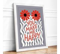 You Make Me Happy Framed Wall Art Print A1 White | Ready to Hang, Premium Gi Paper, Fade-Resistant Inks, Securely Packaged, UK Made