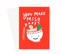 You Make Miso Happy Greeting Card | Funny Food Pun Greeting Card for Girlfriend or Boyfriend, Pun Anniversary Card, Funny Valentine's Card