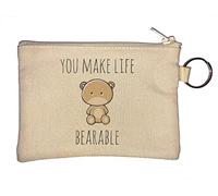 You Make My Life Bearable Cute Bear Sketch Pun Key Chain Coin Purse Beige