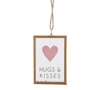 'You & Me' Hanging Glass Sentiment Heart Plaque Sign Decoration - Wedding, Valentines, Love (Hugs & Kisses)