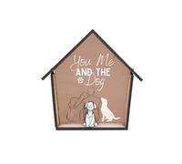 'You, Me, & the Dog' Full Colour - Cute Novelty Item for Mum, Dad, & Dog Owners - Perfect for Rescue Dog Owners - Plywood Dog House Ornament & Bespoke Metal Dog Figurine