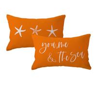 You Me&The Sea Throw Pillow Covers Double-sided Ocean Beach Starfish Cushion Covers 12x 20 Inch 2Pack Nautical&Coastal Decorative Rectangular Pillowcases Summer Beach House Decor (Orange)