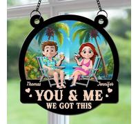You & Me We Got This Summer Theme Personalized Suncatcher for Wife Husband, Couple Suncatcher Gifts for Anniversary Birthday Unique Home Decor for Spouse Newly Wed Couple